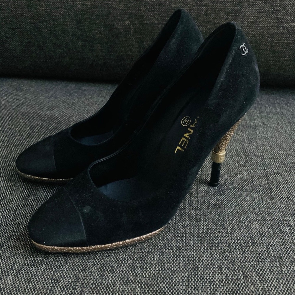 Chanel heels with gold detail